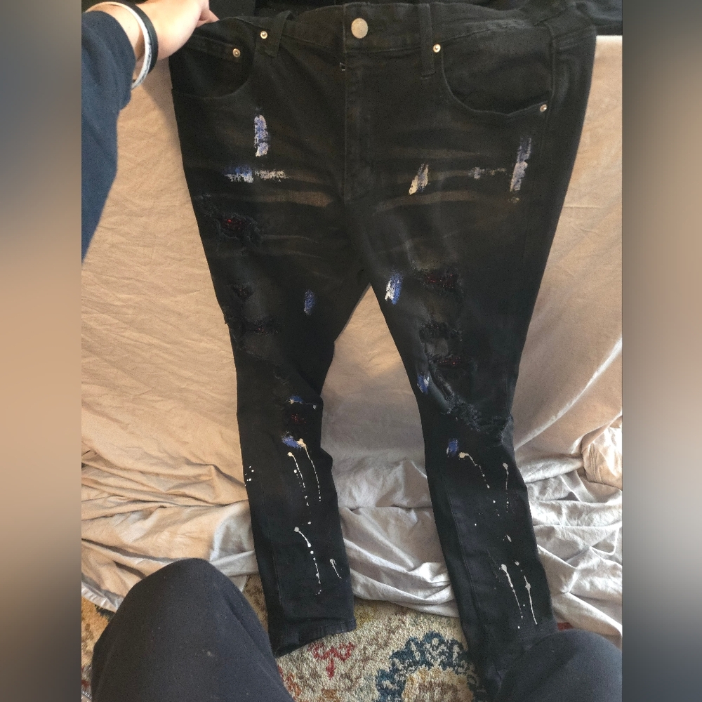 Painter hip hop jeans red sequins inside the pants